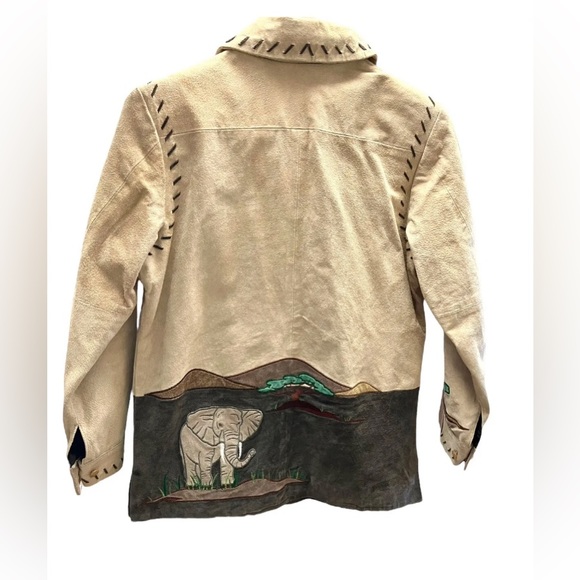 The Quacker Factory Suede Leather Jacket Embroidered Safari Size XS African - Picture 4 of 13